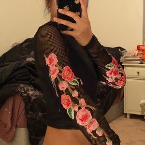 Forever 21 Fishnet Crop Top w Floral Designs